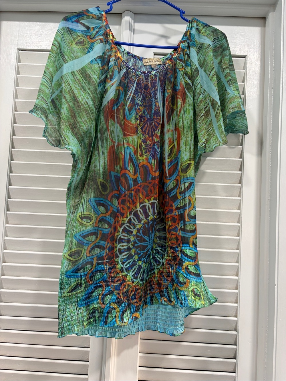 live and let live Green Sheer Floral-Mandala Short Sleeve Tunic
